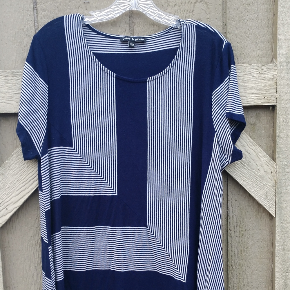 Cable & Gauge short sleeve blue/white stripe shirt - Picture 3 of 5
